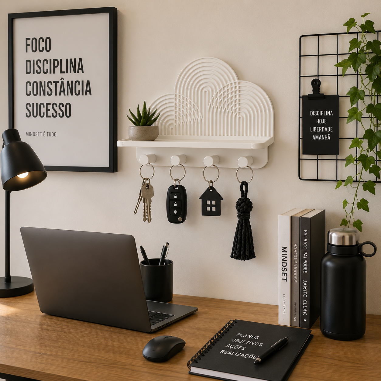 PORTA-CHAVES DECORATIVO ARCO COM PRATELEIRA
