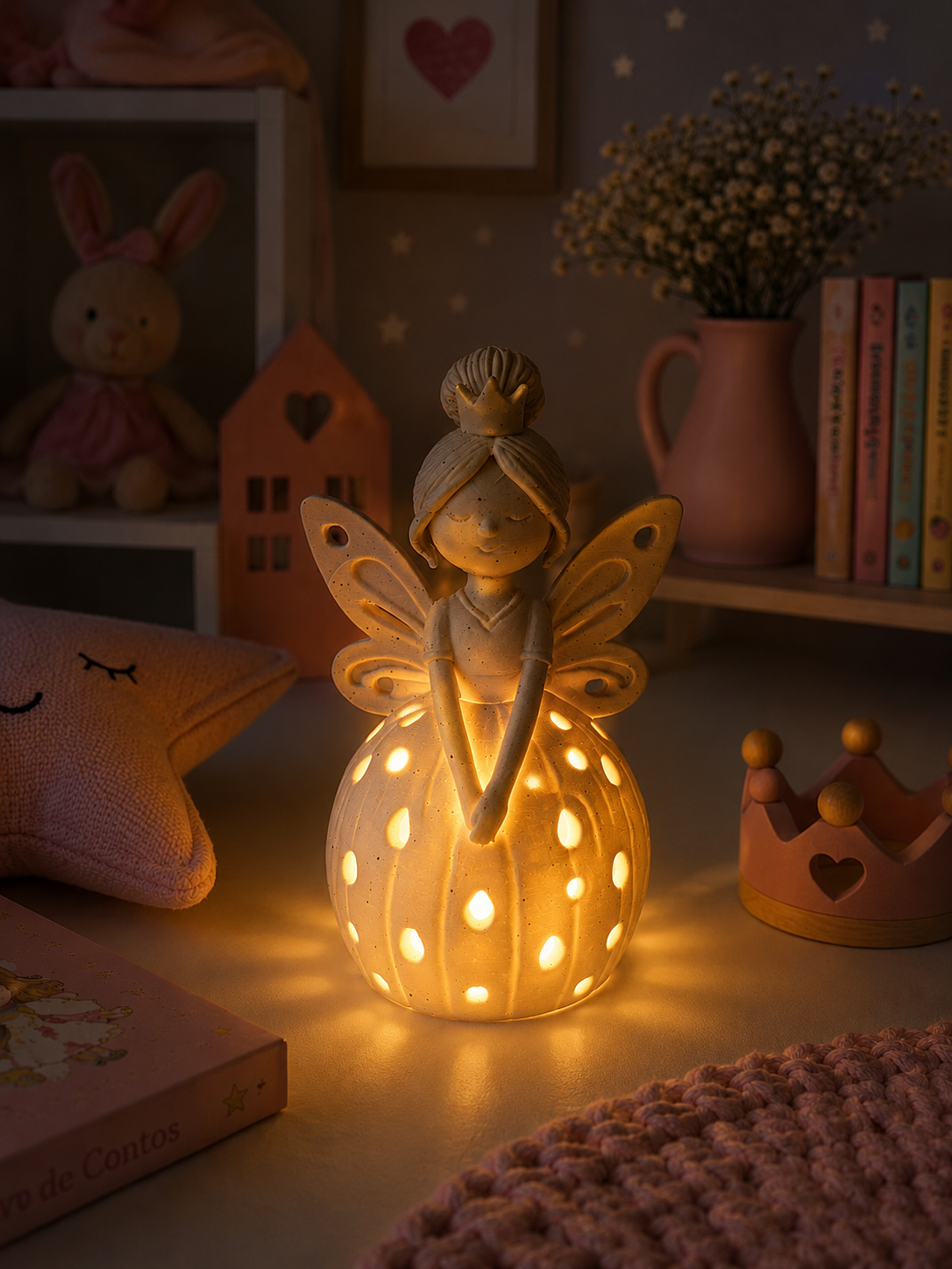 Fada Luminária Infantil com iluminação LED Suave para Decoração de Quarto Infantil