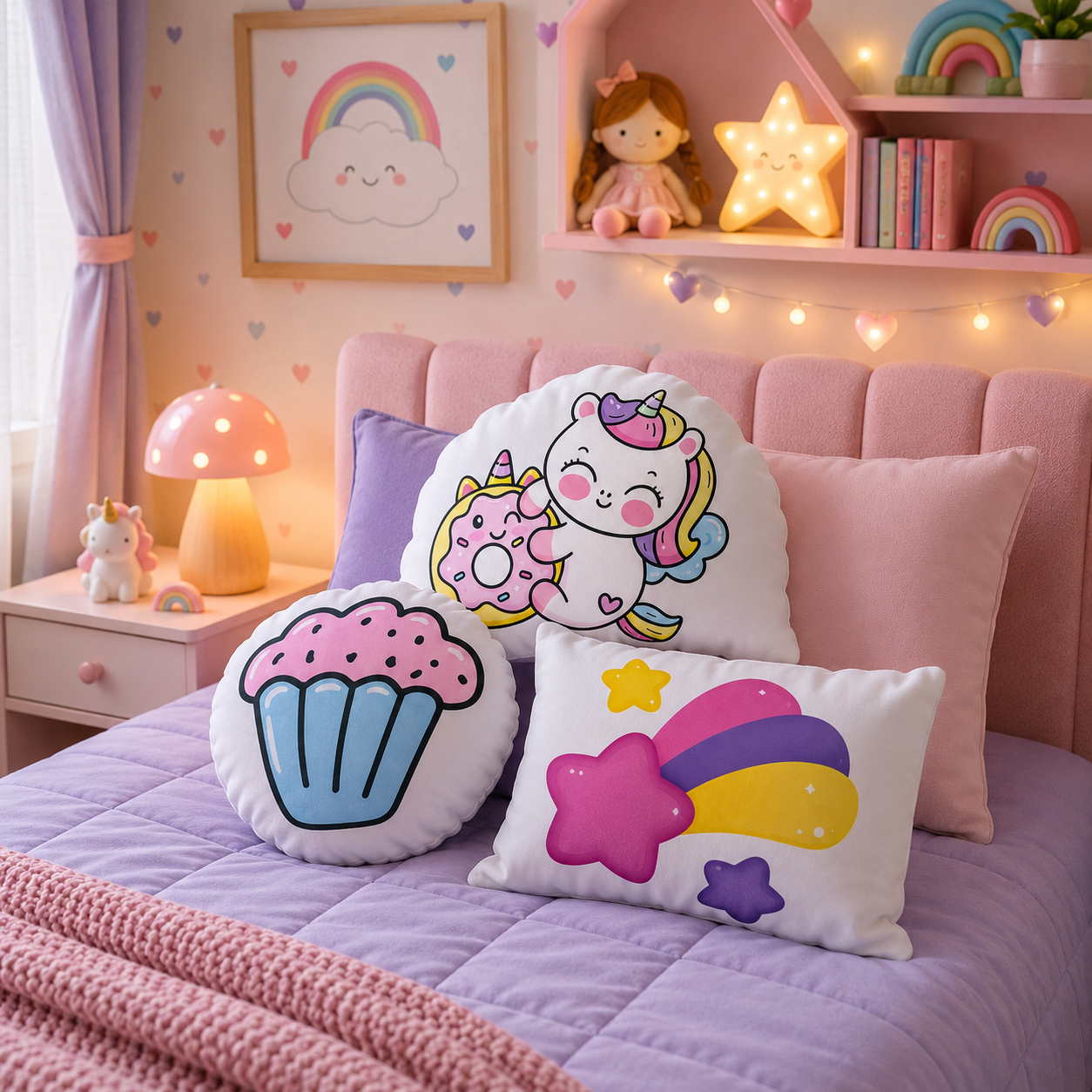kit almofadas Decorativa unicórnio cupcake