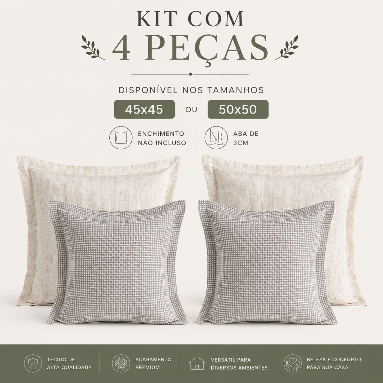 Kit 4 Capas de Almofadas Decorativas Elegânci