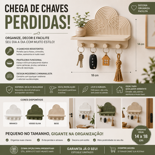 PORTA-CHAVES DECORATIVO ARCO COM PRATELEIRA