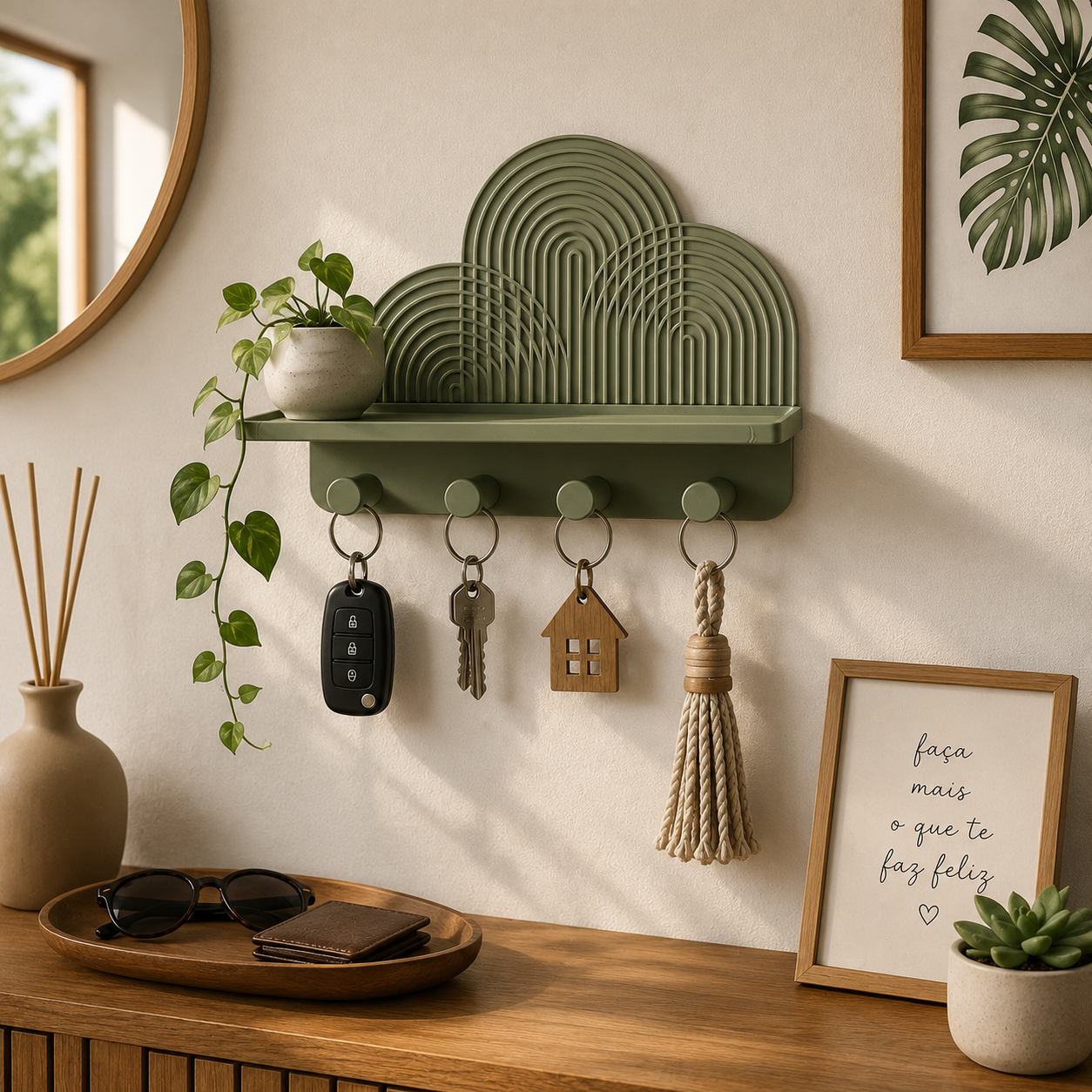PORTA-CHAVES DECORATIVO ARCO COM PRATELEIRA